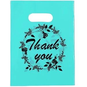 Bags Plastic 11.75”x8” Thank You (100ct) Teal w/ Handles #21